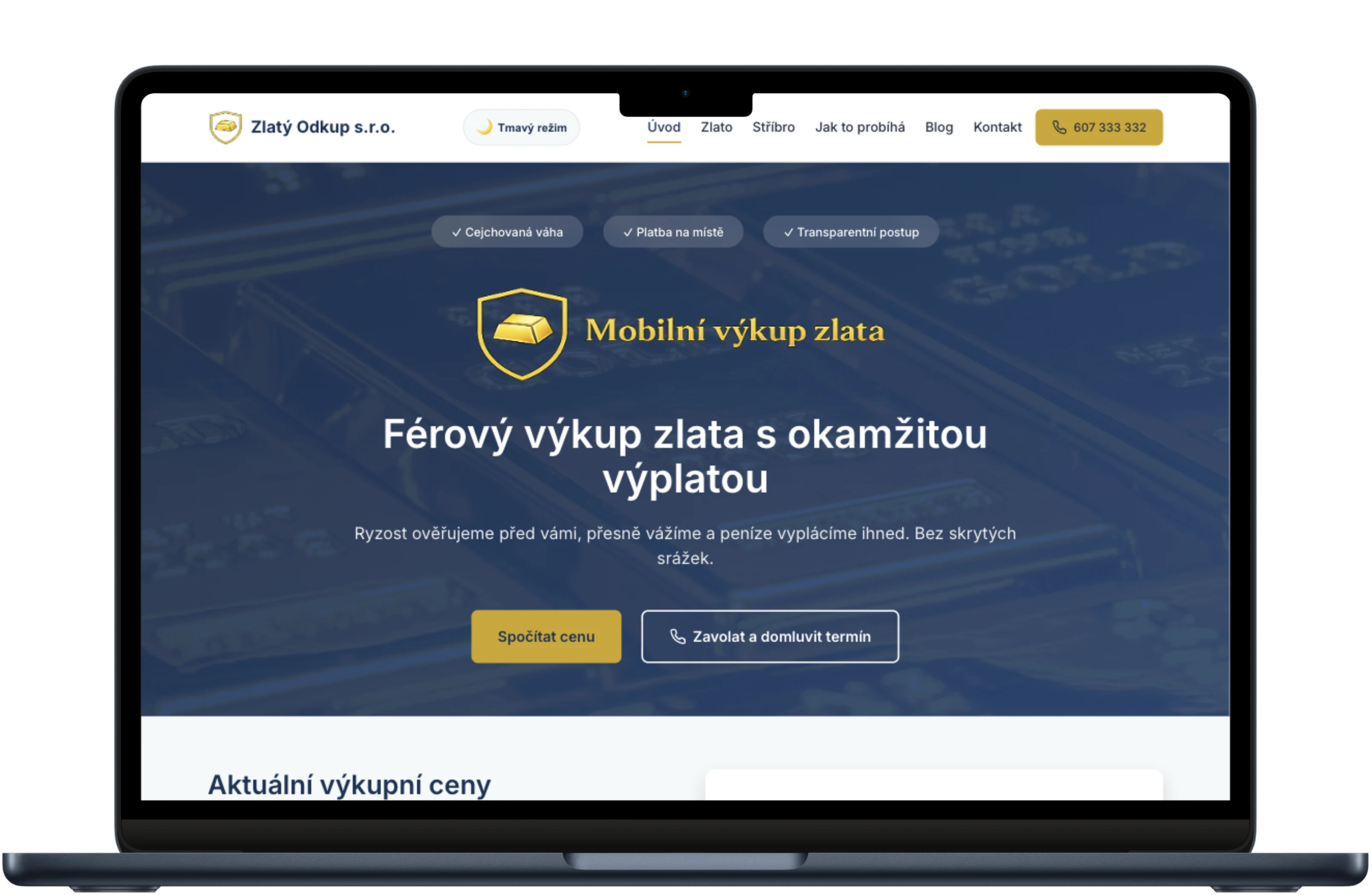 Gold Trust šablona – náhled na notebooku, tabletu a mobilu