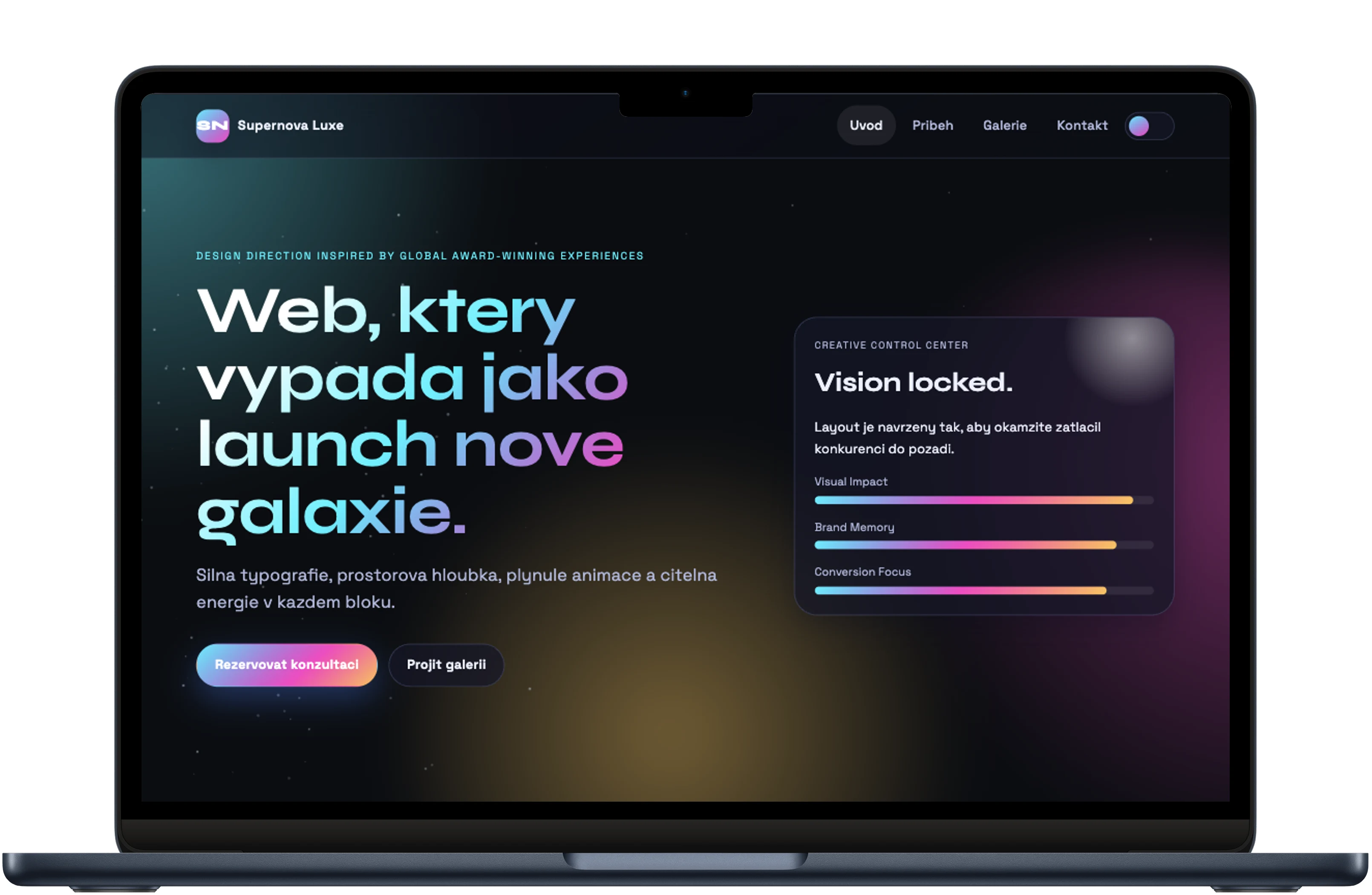 Supernova Luxe šablona – náhled na notebooku, tabletu a mobilu